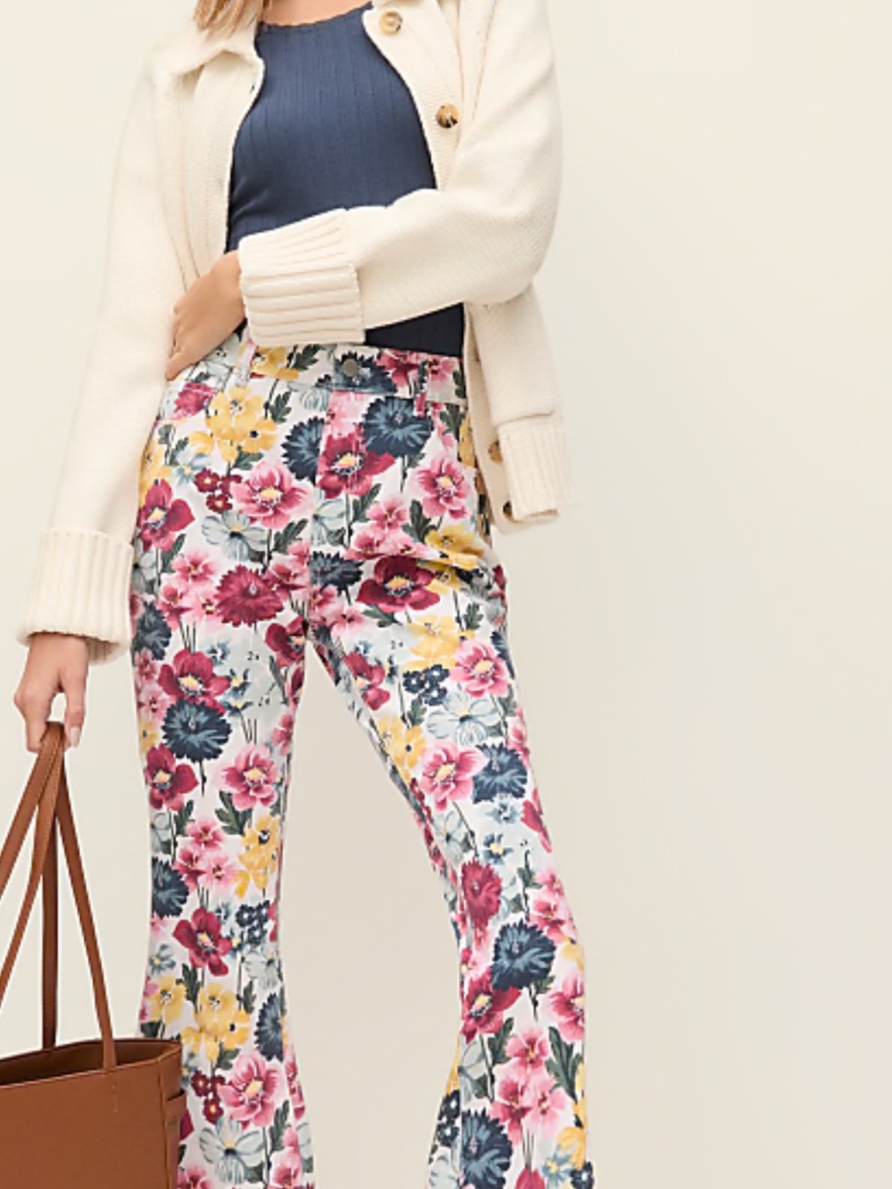 Ann Taylor Floral Boot-Cut Pants in White Multi